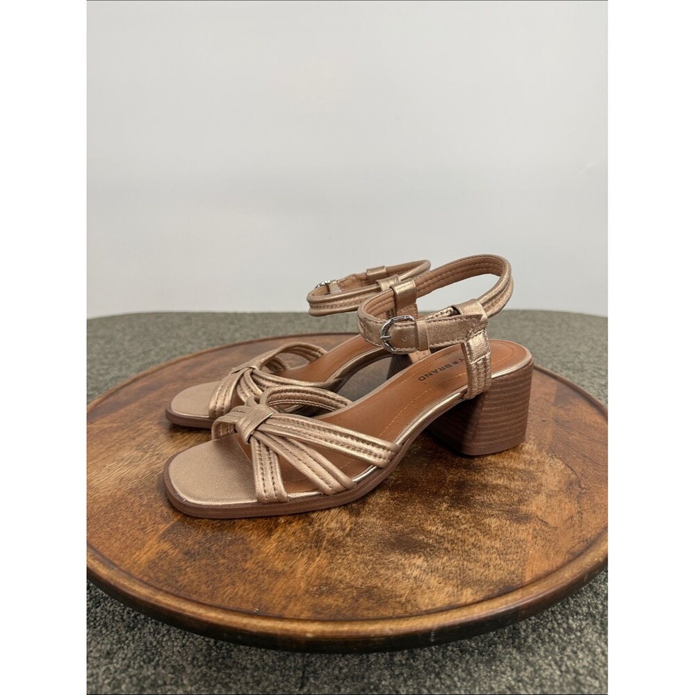 Lucky Brand Sandals Wm 7 Joleene Block Heel Gold Metallic Leather Strappy